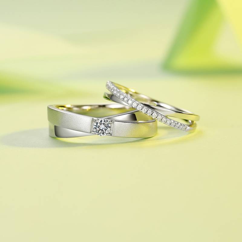 X字排戒S925银镀白金Moissanite情侣款Women's Ring33分D级